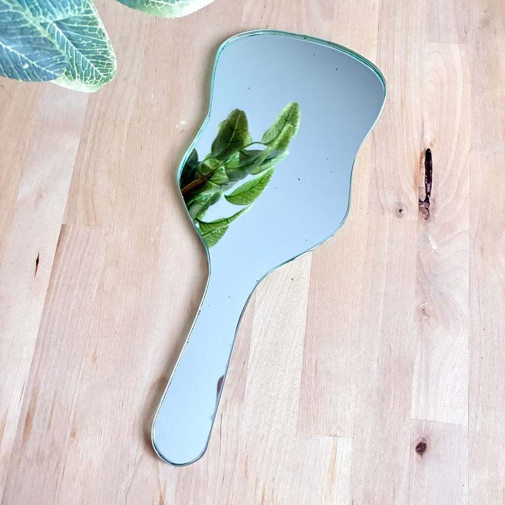 Vintage 1960s Frameless Hand Mirror Mid Century Modern Glass Vanity